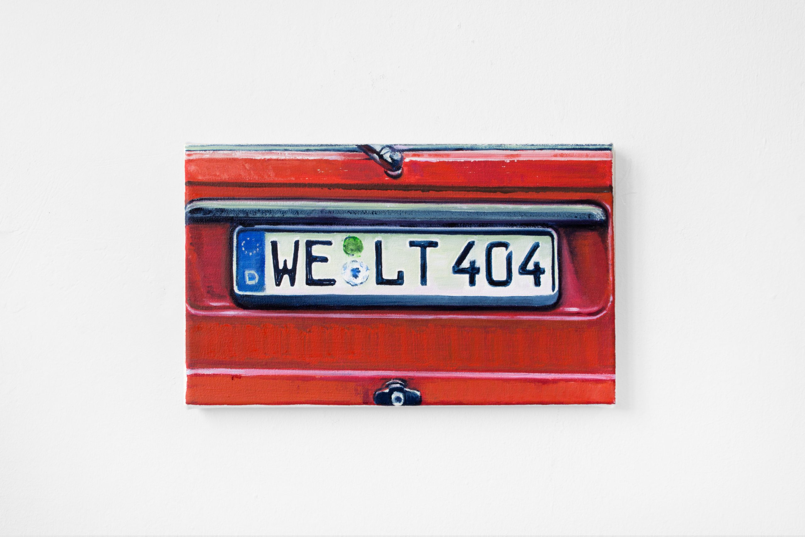 "Euro Plate (Welt 404)", 2023, Oil on Canvas, 18 x 30 cm